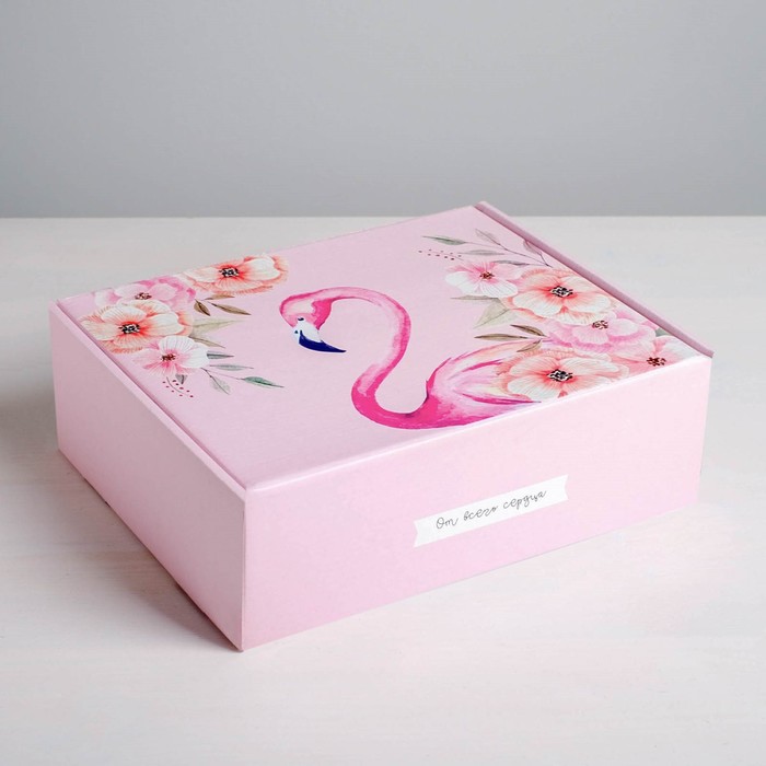 подарочная коробка двусторонняя цветы 27 х 21 х 9 см Коробка подарочная складная, упаковка, «Фламинго», 27 х 21 х 9 см