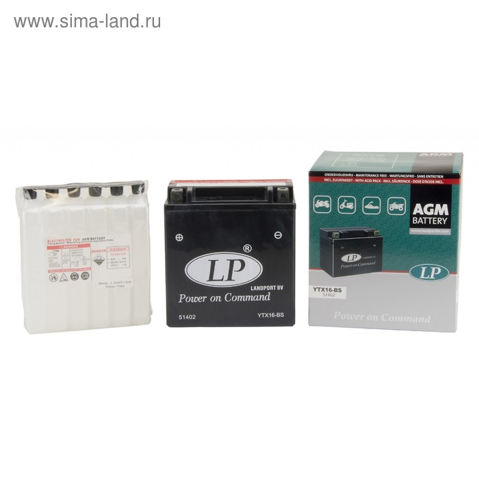 

Аккумуляторная батарея LandportYTX16-BS, 12 В, 14 Ач, пусковой ток 300 А, прямая (+ -)