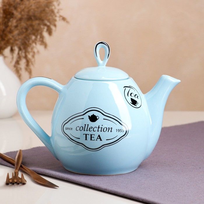 фото Чайник для заварки "петелька", голубой, чай, 1.1 л, микс керамика ручной работы