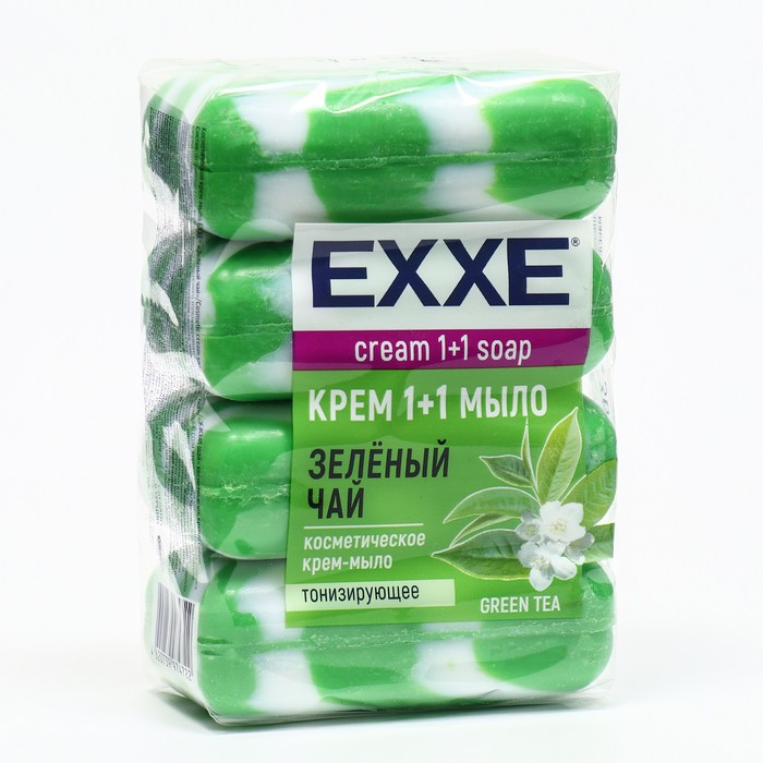 Крем-мыло Exxe 1+1, Зеленый чай, зеленое полосатое, 4 шт. по 90 г крем мыло exxe 1 1 зеленый чай зеленое полосатое 4 шт по 90 г комплект из 6 шт