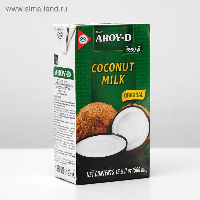 Кокосовое молоко AROY-D, растительные жиры 17-19%, 500 мл кокосовое молоко aroy d 1л