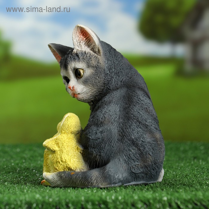

Фигура "Котенок с уточкой" серый, 19х17см