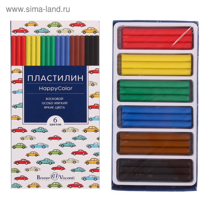 

Пластилин мягкий (восковой), 6 цветов, 125 г , "Happycolor", микс