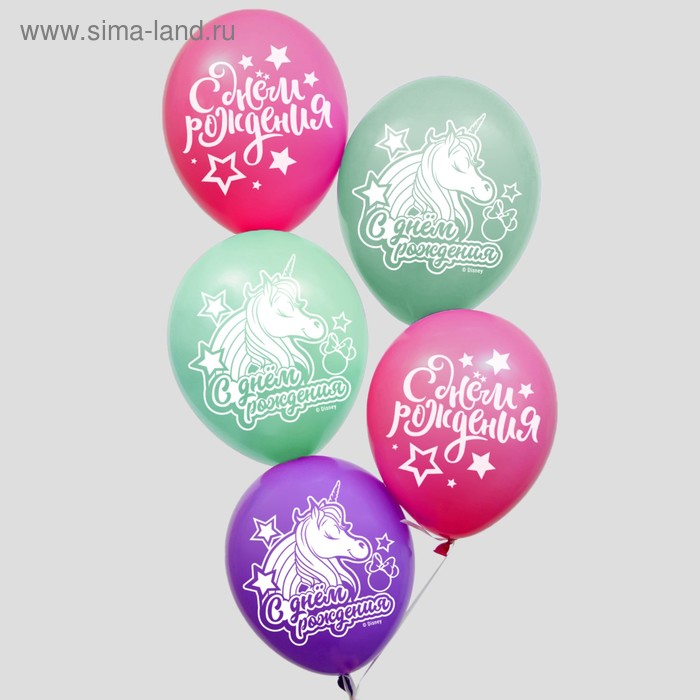 фото Воздушные шары "с днем рождения", минни маус, единорог (набор 5 шт) 12 дюйм disney