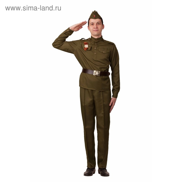 фото Карнавальный костюм «солдат», гимнастёрка, брюки, ремень, пилотка, р. 42 батик