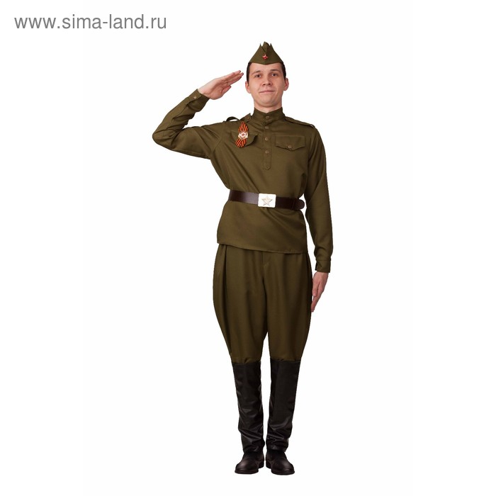 фото Карнавальный костюм «солдат в галифе», гимнастёрка, брюки, ремень, пилотка, р. 44 батик