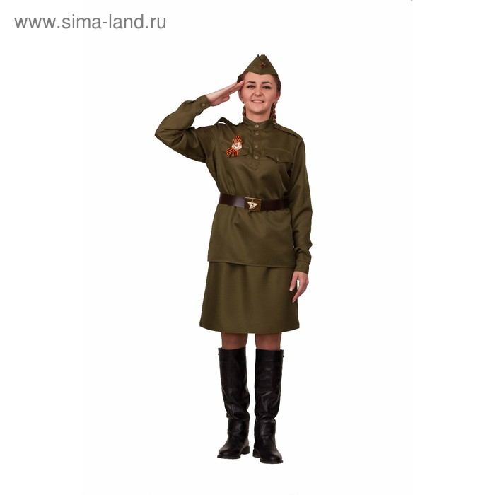 Карнавальный костюм «Солдатка», гимнастёрка, юбка, ремень, пилотка, р. 42, рост 164 см