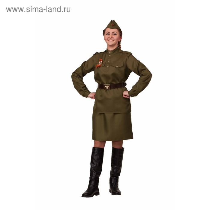 Карнавальный костюм «Солдатка 2», гимнастёрка, юбка, ремень, пилотка, р. 42, рост 164 см
