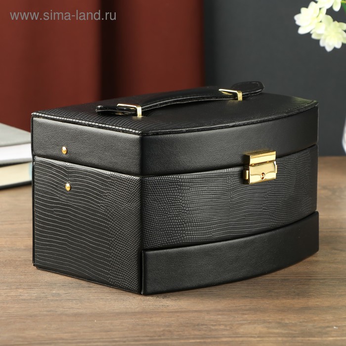 Шкатулки из кожи Шкатулка кожзам для украшений сундучок Чёрный питон комбинированная 13х15х21,5 см