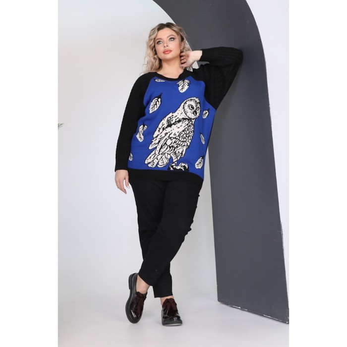 фото Свитер женский, размер 54, цвет синий, чёрный wisell