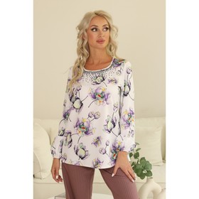 Блуза женская, размер 48, цвет белый, фиолетовый