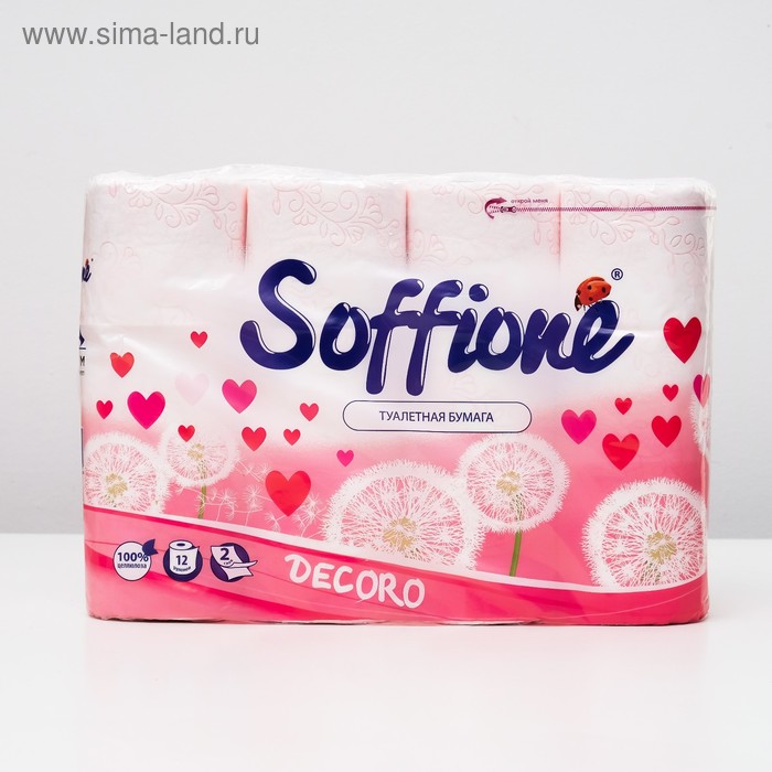 Туалетная бумага Soffione Decoro Pink 2 слоя 12 рулонов 276₽
