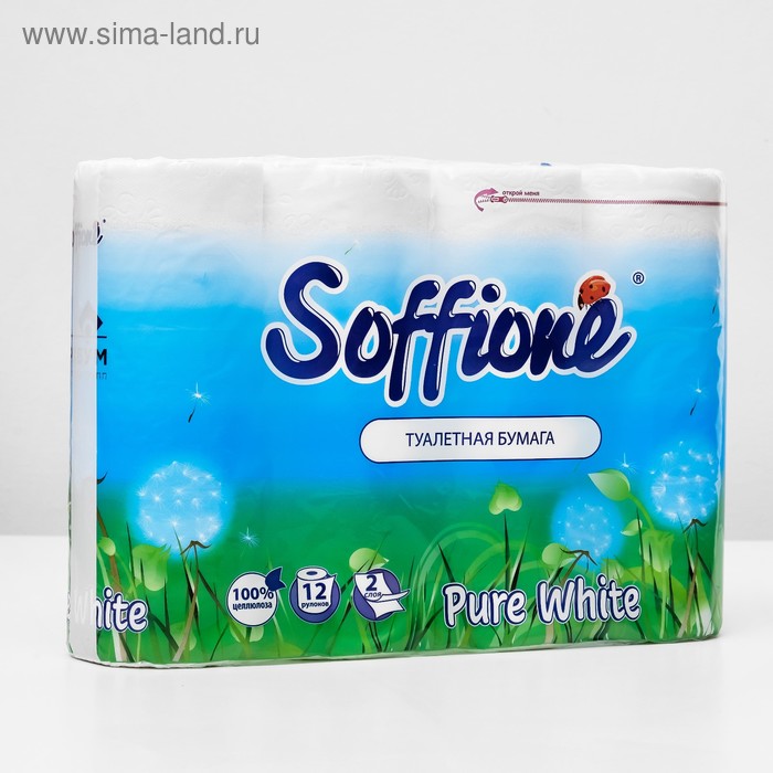 фото Туалетная бумага soffione pure white, 2 слоя, 12 рулонов