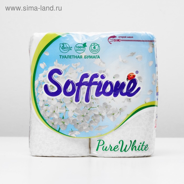 Туалетная бумага Soffione Pure White, 2 слоя, 4 рулона туалетная бумага soffione pure white 2 слоя 4 рулона