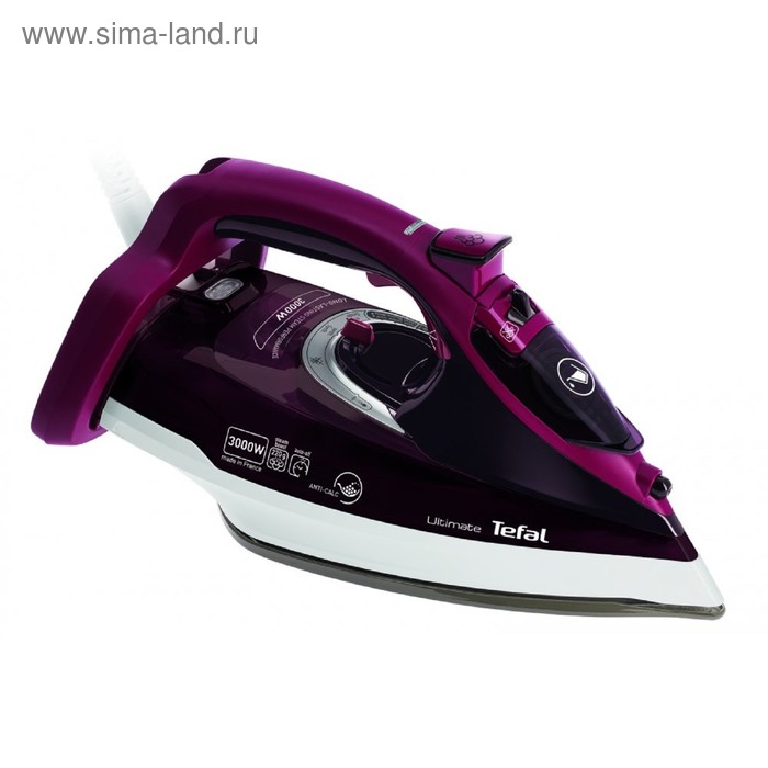 фото Утюг tefal fv9775, 3000 вт, металлокерамическая подошва, 350 мл, 220 г/мин, бордовый