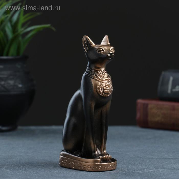 фигура кошка египетская черная с бронзой 14 см Фигура Кошка египетская 13х7см, бронза/мраморная крошка
