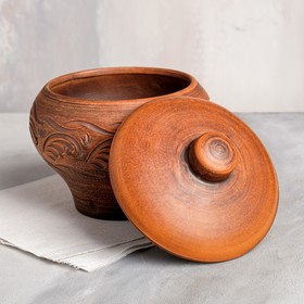 

Горшок для запекания "Чугунок", декор, красная глина, 2.2 л