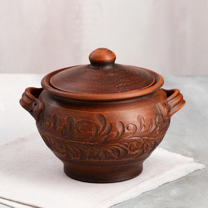 

Горшок для запекания "Резной", с ручками, красная глина, 1.4 л