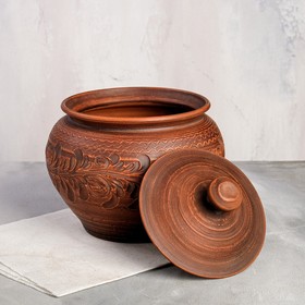 

Горшок духовой "Колос", резка, без ручек, красная глина, 3.2 л