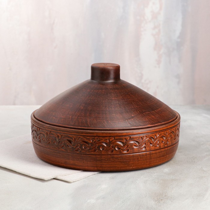 фото Сковорода "мия", с крышкой, декор, узорная, 2.5 л красная глина