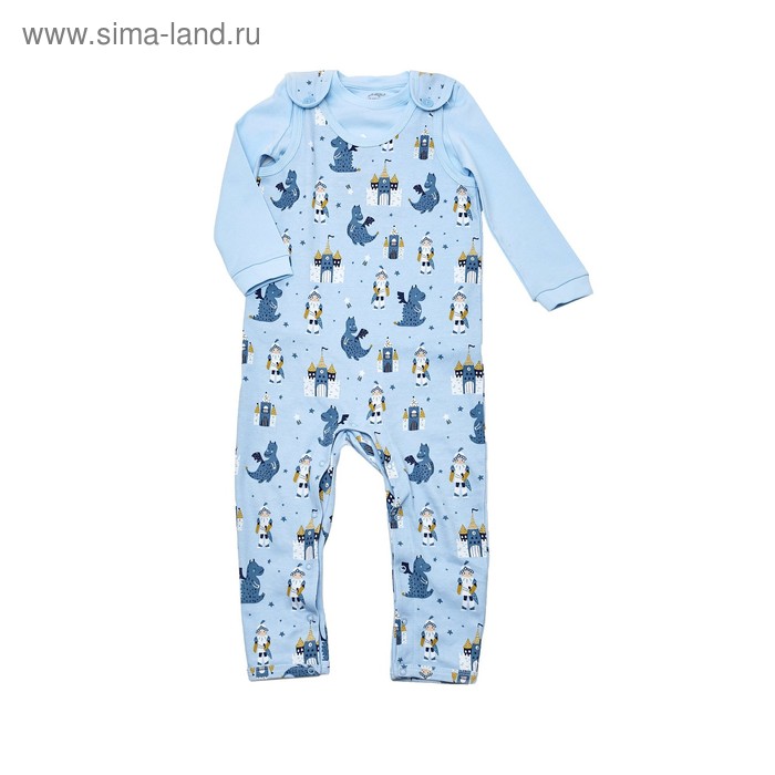 Комплект для мальчика из футболки и ползунков, рост 62 см, цвет голубой