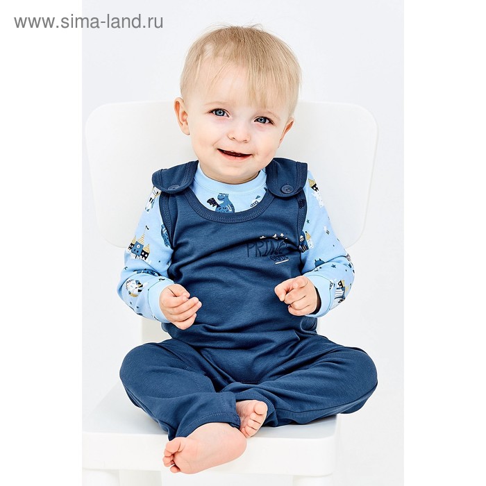 Комплект для мальчика из футболки и ползунков, рост 62 см, цвет голубой, синий