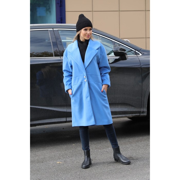 Пальто женское, размер 46, цвет голубой