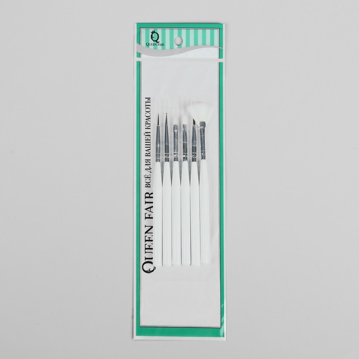 Набор кистей для дизайна ногтей, 6шт, цвет белый
