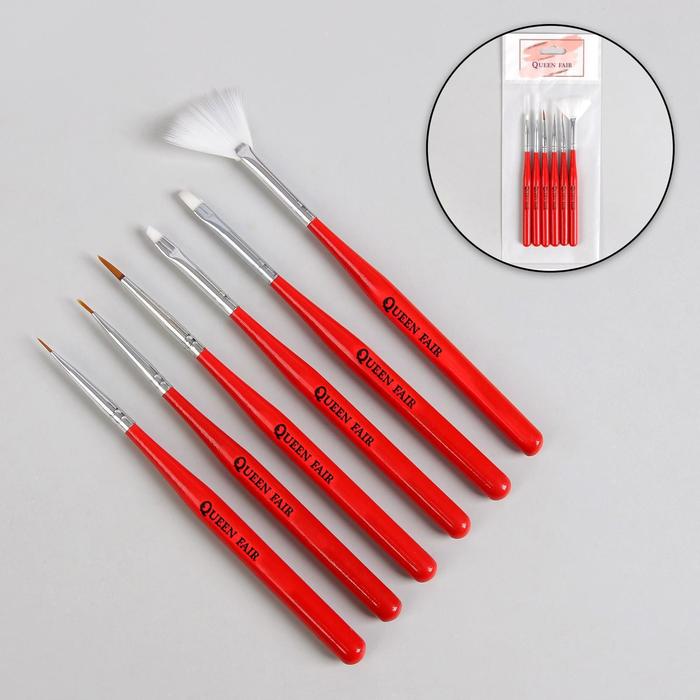 

Кисти для наращивания и дизайна ногтей, 6 шт, 13 см, цвет красный