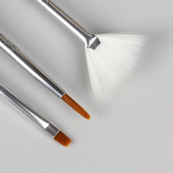 Набор кистей для дизайна ногтей, 6шт, цвет серебристый