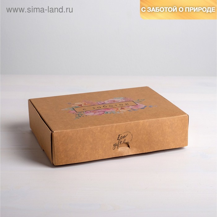 коробка складная крафтовая 21 х 15 х 5 см Коробка подарочная складная крафтовая, упаковка, «С заботой», 21 х 15 х 5 см