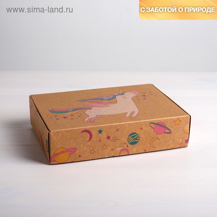 коробка складная крафтовая 21 х 15 х 7 см Коробка подарочная складная крафтовая, упаковка, «Единорог», 21 х 15 х 5 см