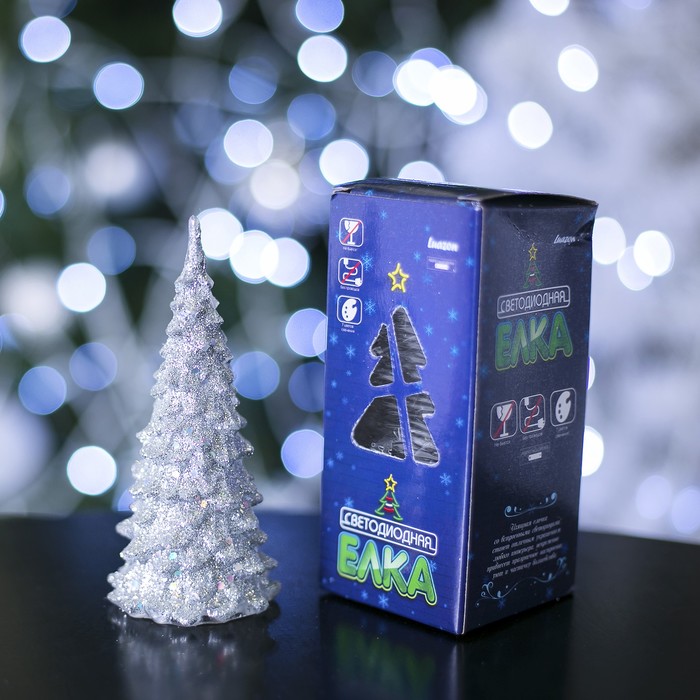 Игрушка световая "Мерцающая елочка", 13 см, батарейки в комплекте, СЕРЕБРЯНАЯ)