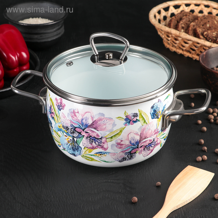 

Кастрюля Iris, 2 л, стеклянная крышка, сферическая, цвет белый