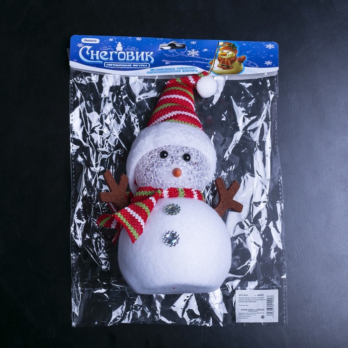 Игрушка световая "Снеговик в полосатой шапочке", 16х23 см, батарейки в комплекте