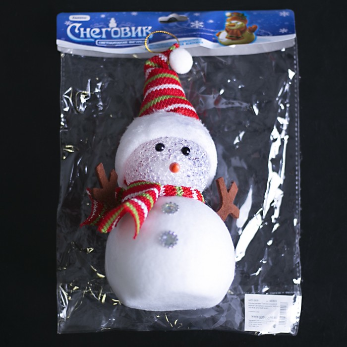 Игрушка световая "Снеговик в полосатой шапочке", 16х23 см, батарейки в комплекте