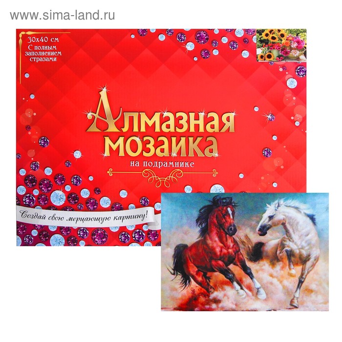 

Алмазная мозаика с полным заполнением, 30 × 40 см «Две резвые лошади»