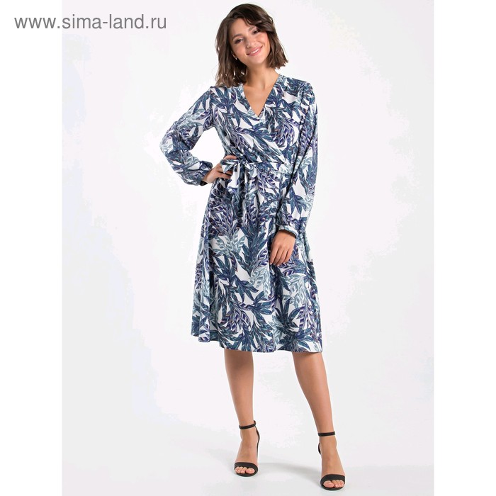 фото Платье с запахом женское, размер 50-52, цвет синий, белый mariko