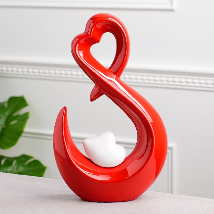 Статуэтка "Сердце", красно-белая, керамика, 38 см