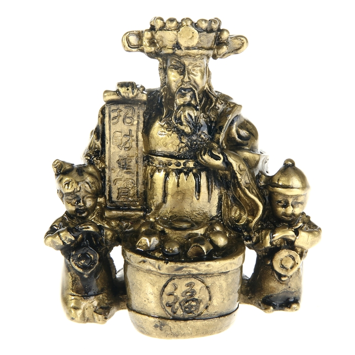 Нэцкэ под бронзу "Цай-шэнь с детьми - процветание и благосостояние"