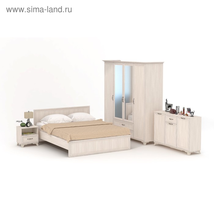 

Спальня Мирелла 2, Кровать 160 с орт.осн, тумба прикроватная, Шкаф 4х.ств, комод, Бодега светлая 4