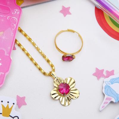 Набор детский "Выбражулька" 2 предмета: кулон, кольцо, цветочки, цвет МИКС в золоте