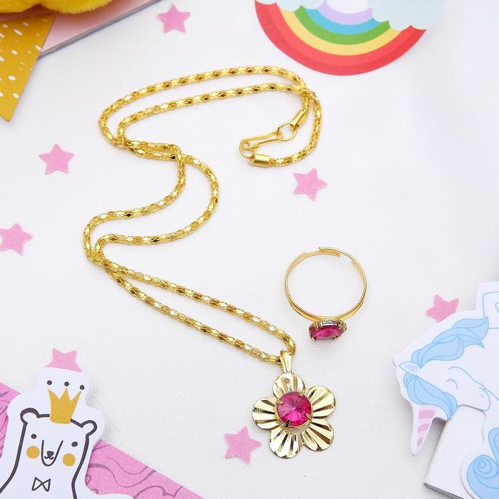 Набор детский "Выбражулька" 2 предмета: кулон, кольцо, цветочки, цвет МИКС в золоте