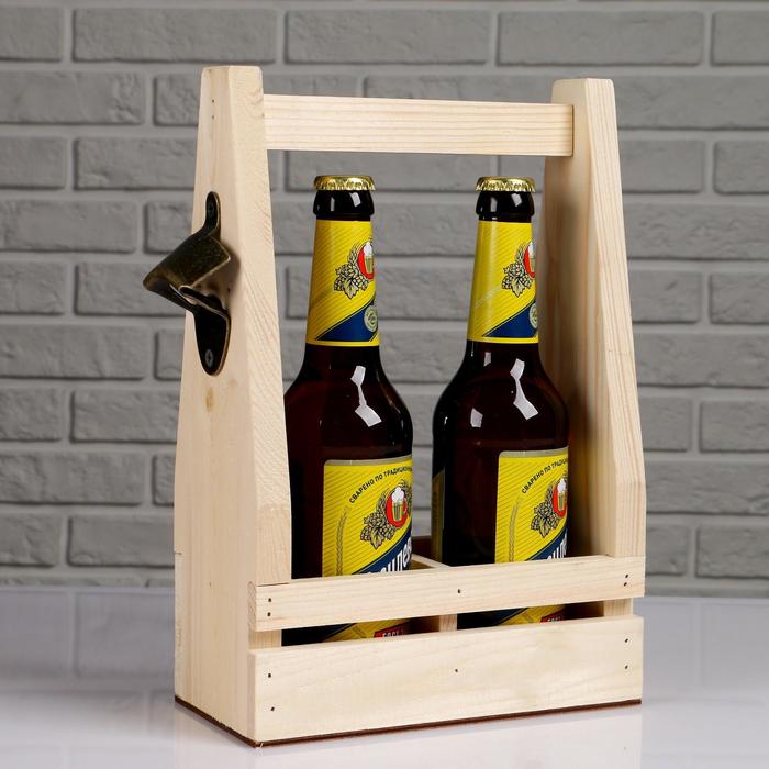 фото Ящик для пива 19×10×30 см с открывашкой, под 2 бутылки, деревянный дарим красиво