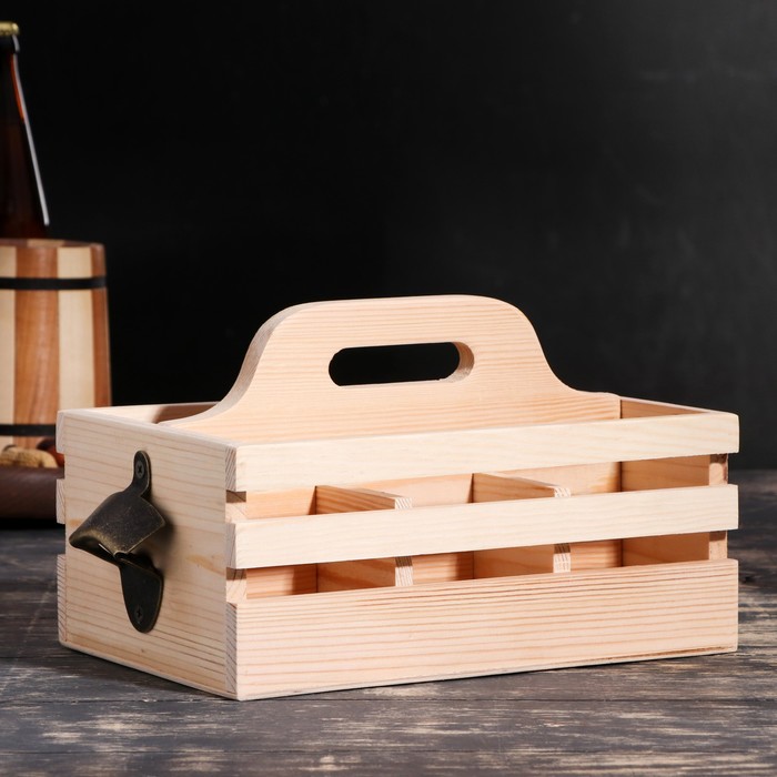 Ящик для пива 27×18×18.5 см  с открывашкой, под 6 бутылок, деревянный