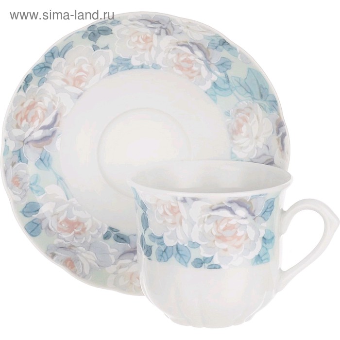 Чашка 225 мл с блюдцем 150 мм высокая Rose, декор «Голубая роза»
