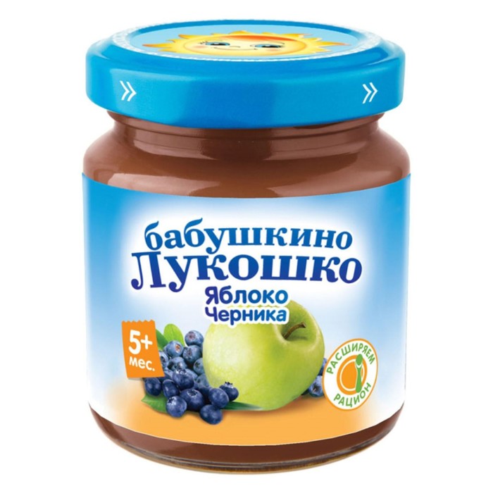

Пюре Бабушкино лукошко яблоко/черника 100г ст/б