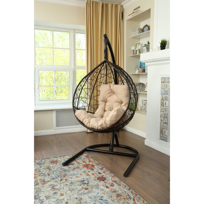 Подвесное кресло «Бароло», капля, цвет коричневый, подушка бежевая, стойка подвесное кресло кокон капля зелёная подушка стойка