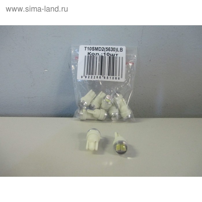 

Лампа светодиодная Т10 (W2,1-9,5d) белая, 2 SMD 5630, линза, 12В, LB
