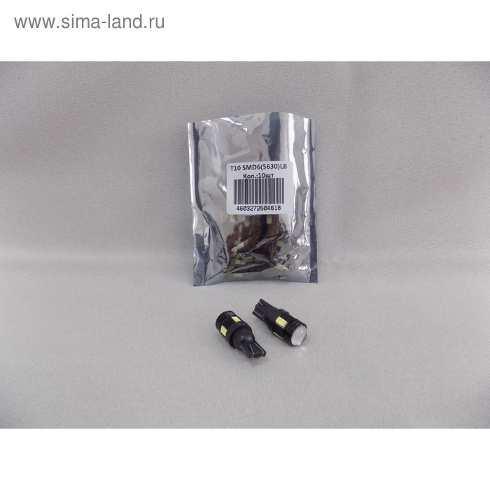 фото Лампа светодиодная т10 (w2,1-9,5d) белая, линза 6 smd 5630, черный корпус, 12в